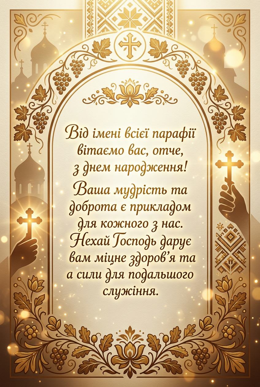 офіційні привітання для священика від парафіян та колективу