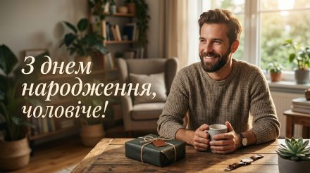 Чоловік святкує день народження з тортом і свічками