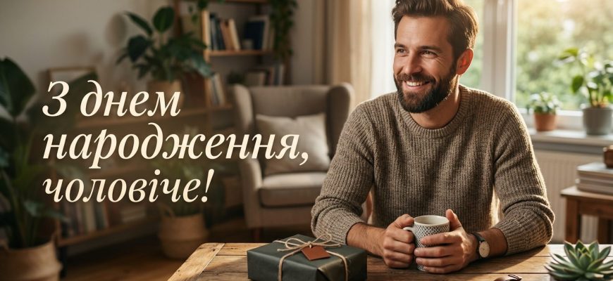 Чоловік святкує день народження з тортом і свічками