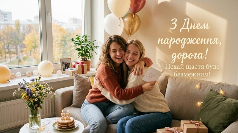 Привітання з Днем народження подрузі — яскрава листівка з квітами та теплими словами