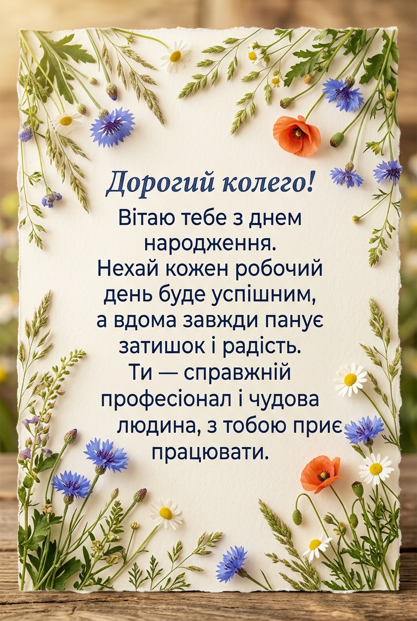 Щирі привітання з днем народження колезі чоловіку своїми словами
