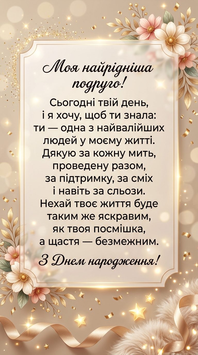Зворушливі привітання з Днем народження подрузі (до сліз) - картинка