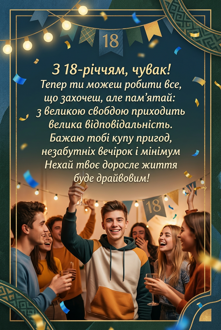 прикольні та веселі привітання з 18 річчям хлопцю