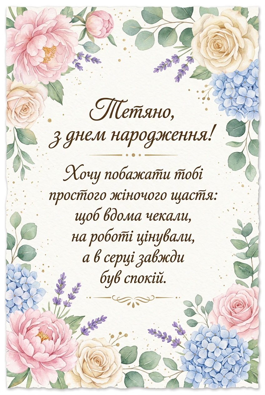 щирі привітання своїми словами для тетяни